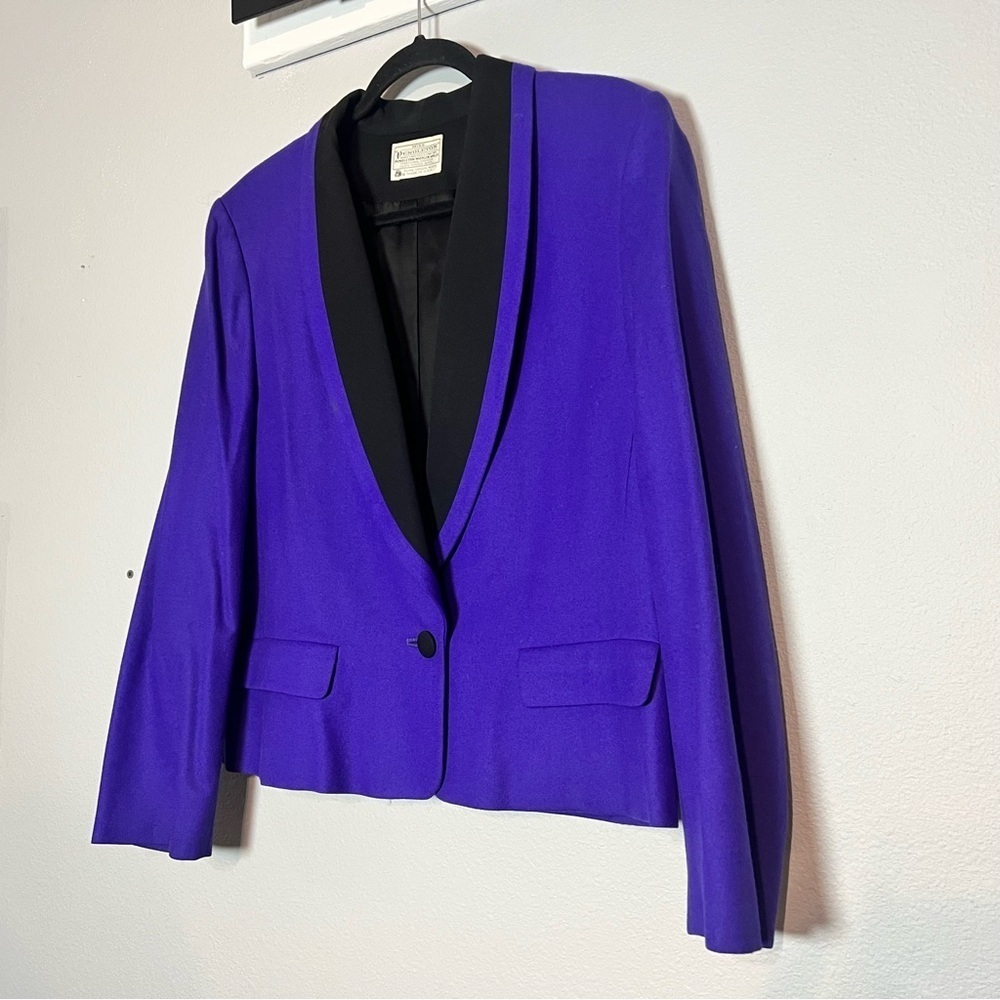Miss Pendleton Purple Black Virgin Wool Single Button Women's Blazer Size 14
